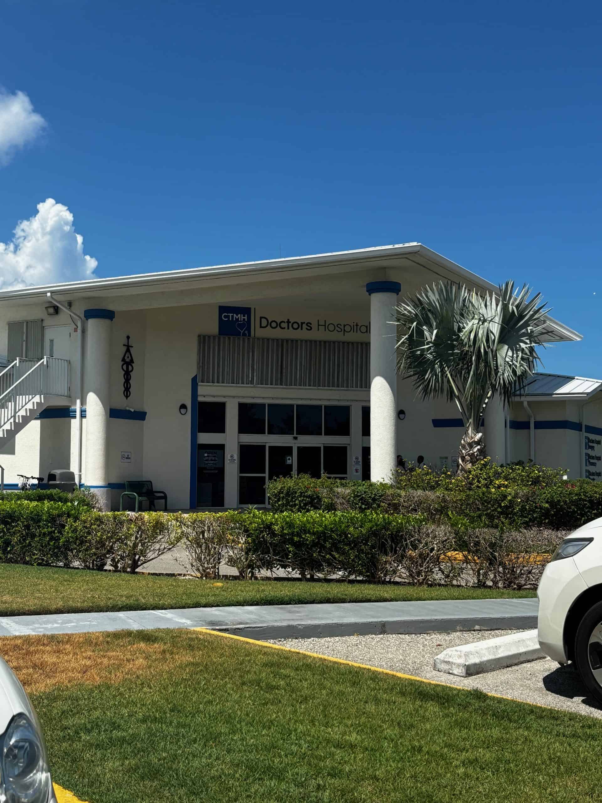Front of a hospital in George Town, Grand Cayman.