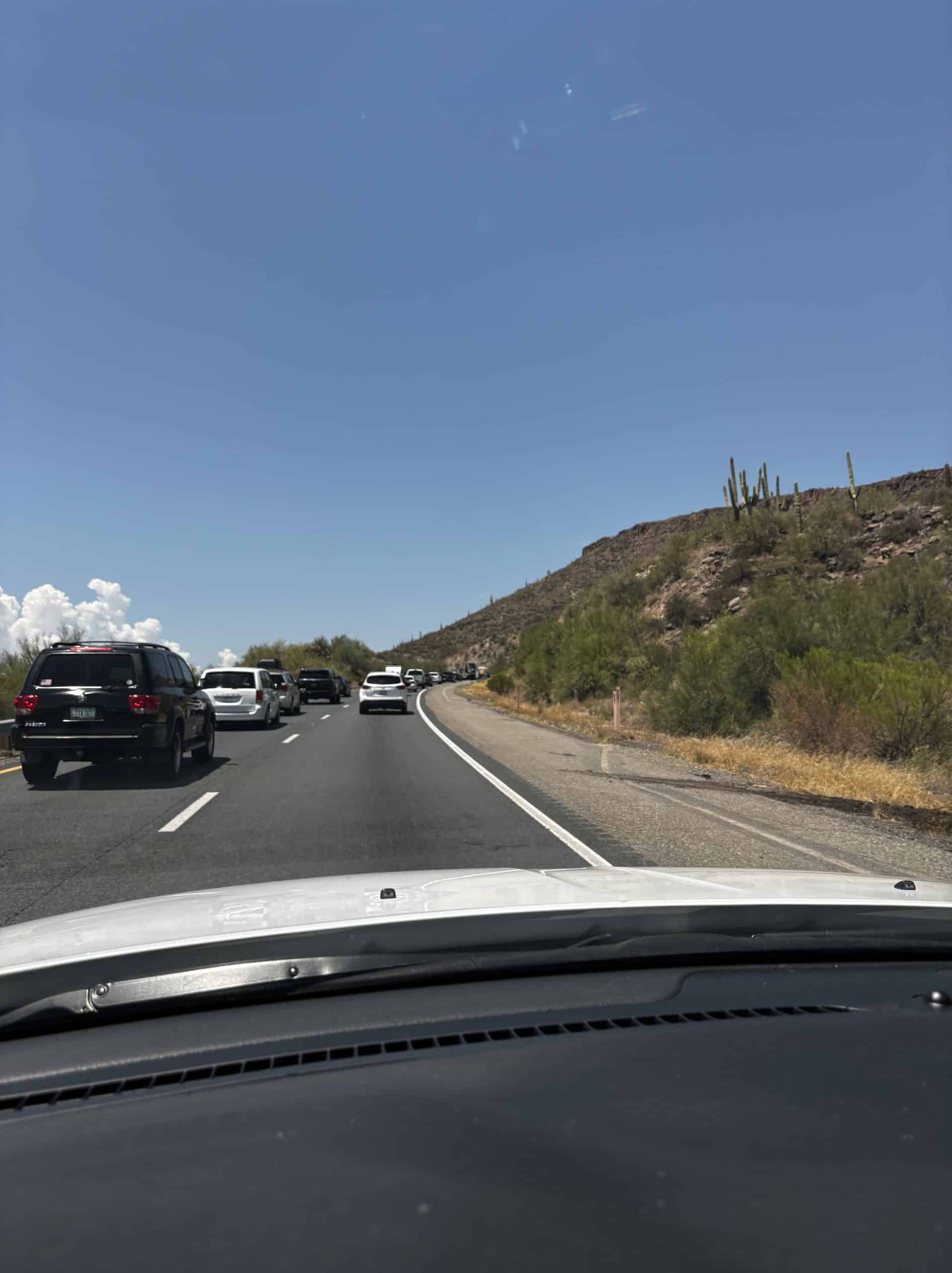 Traffic along I-17 on the drive from Phoenix to Sedona.