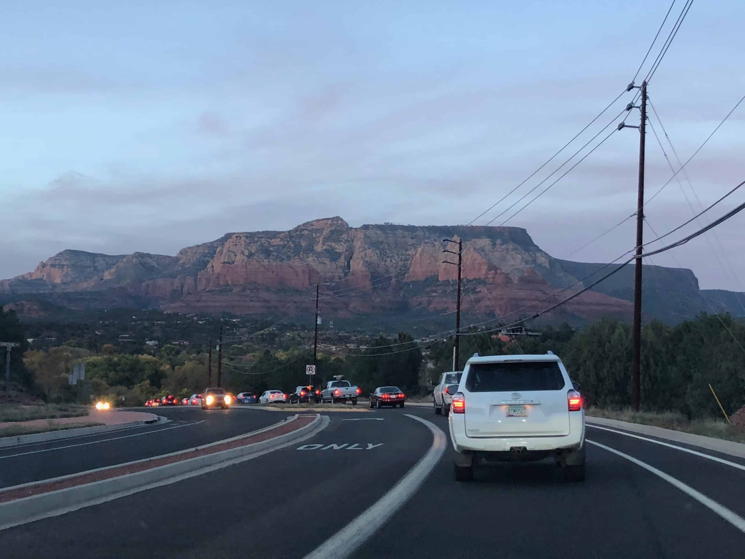 A line of cars entering Sedona