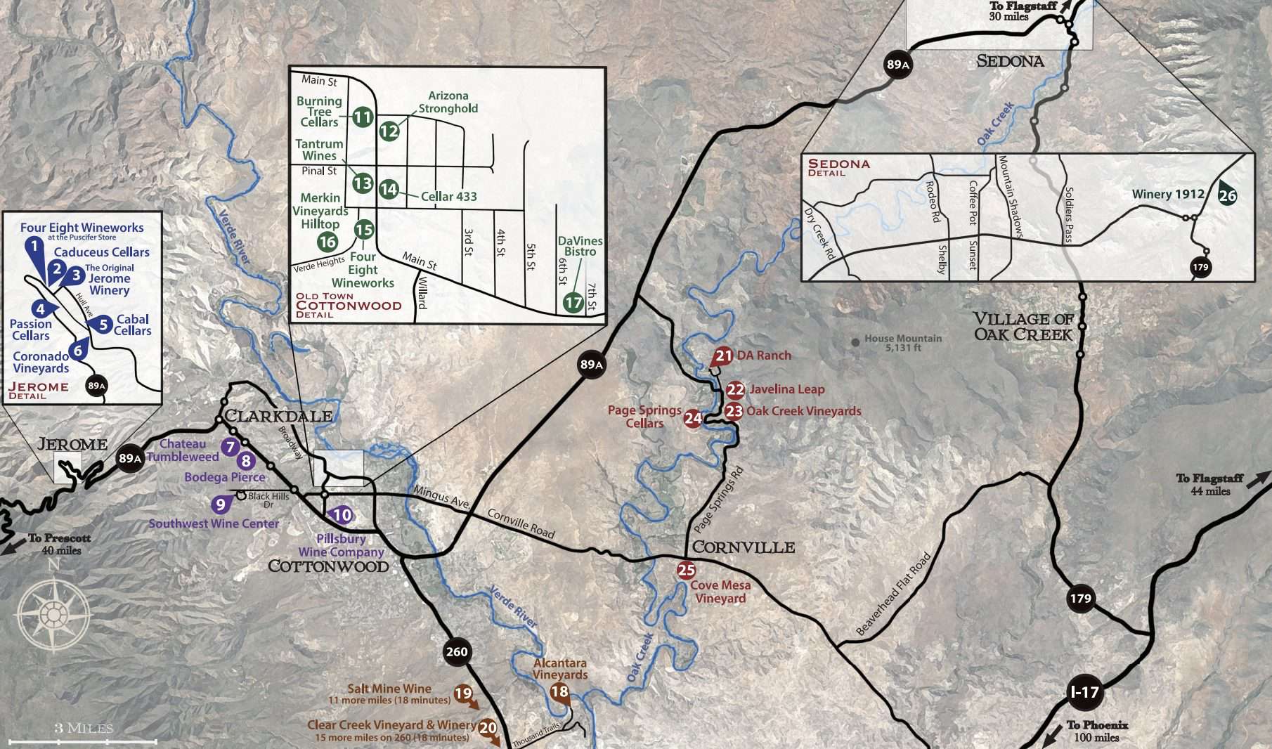 Valley Verde Wine Trail Map that includes Sedona Wineries