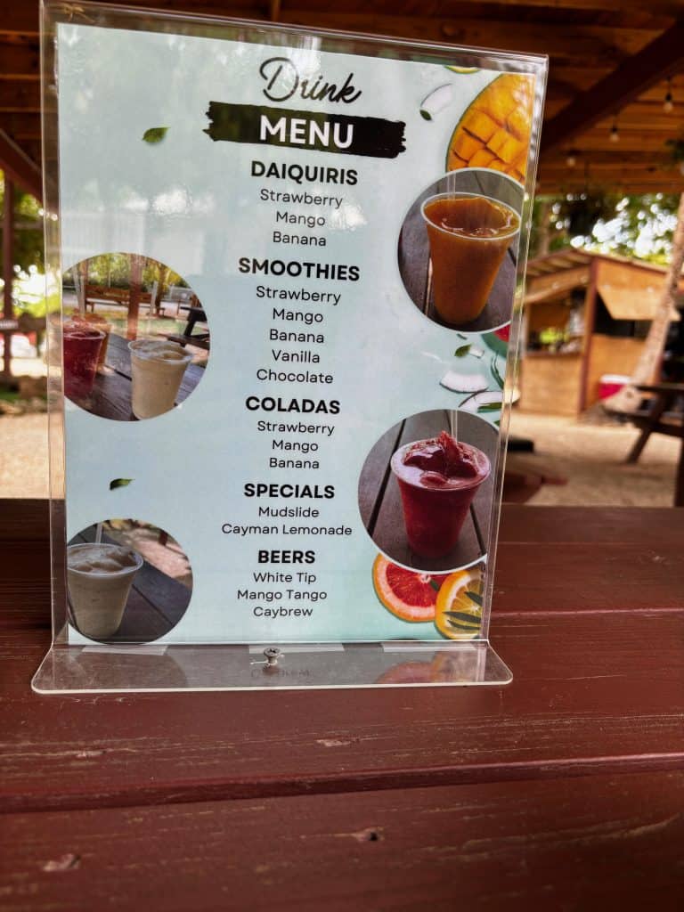 The drink menu at the Cayman Islands' Crystal Caves snack shack