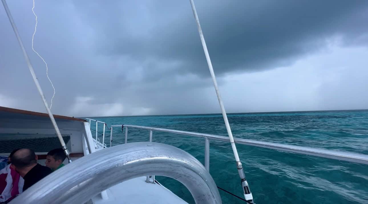 Lighting striking over the ocean in Grand Cayman