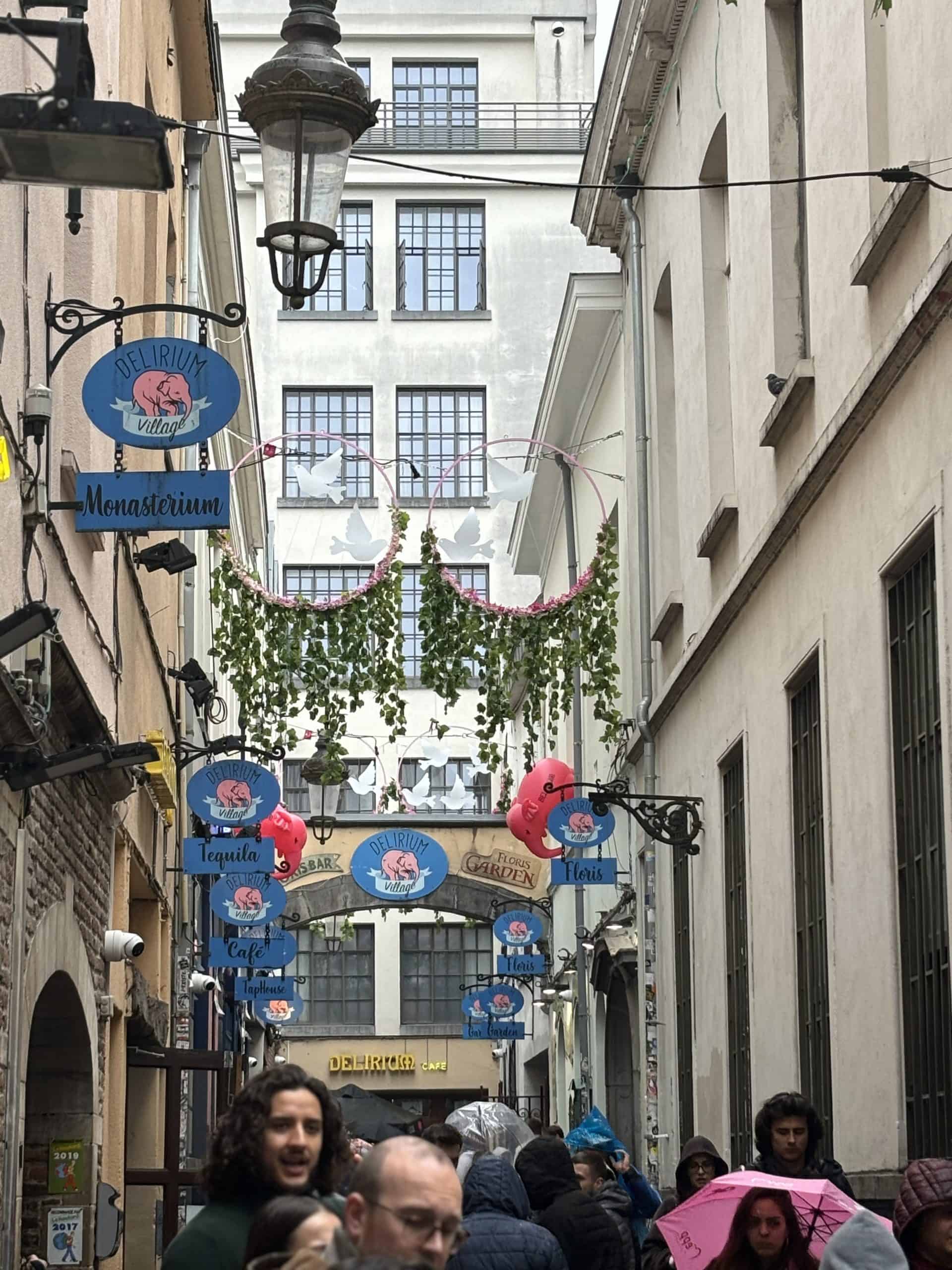 The streets lining the entrance of the Delirium Cafe in Brussels