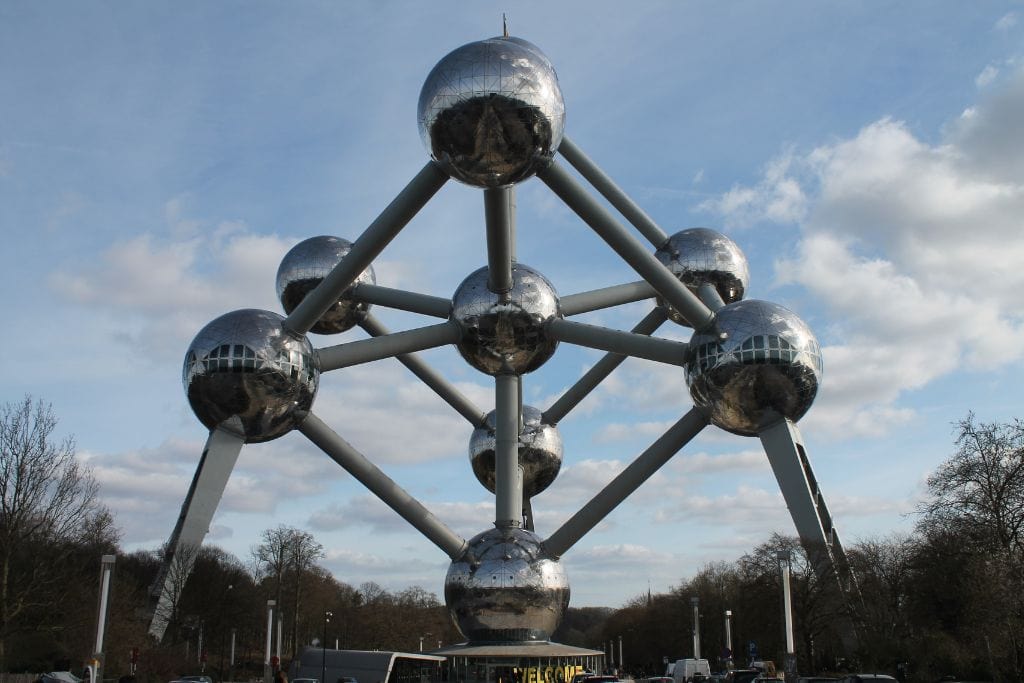 A view of Atonium in Brussels from the ground.