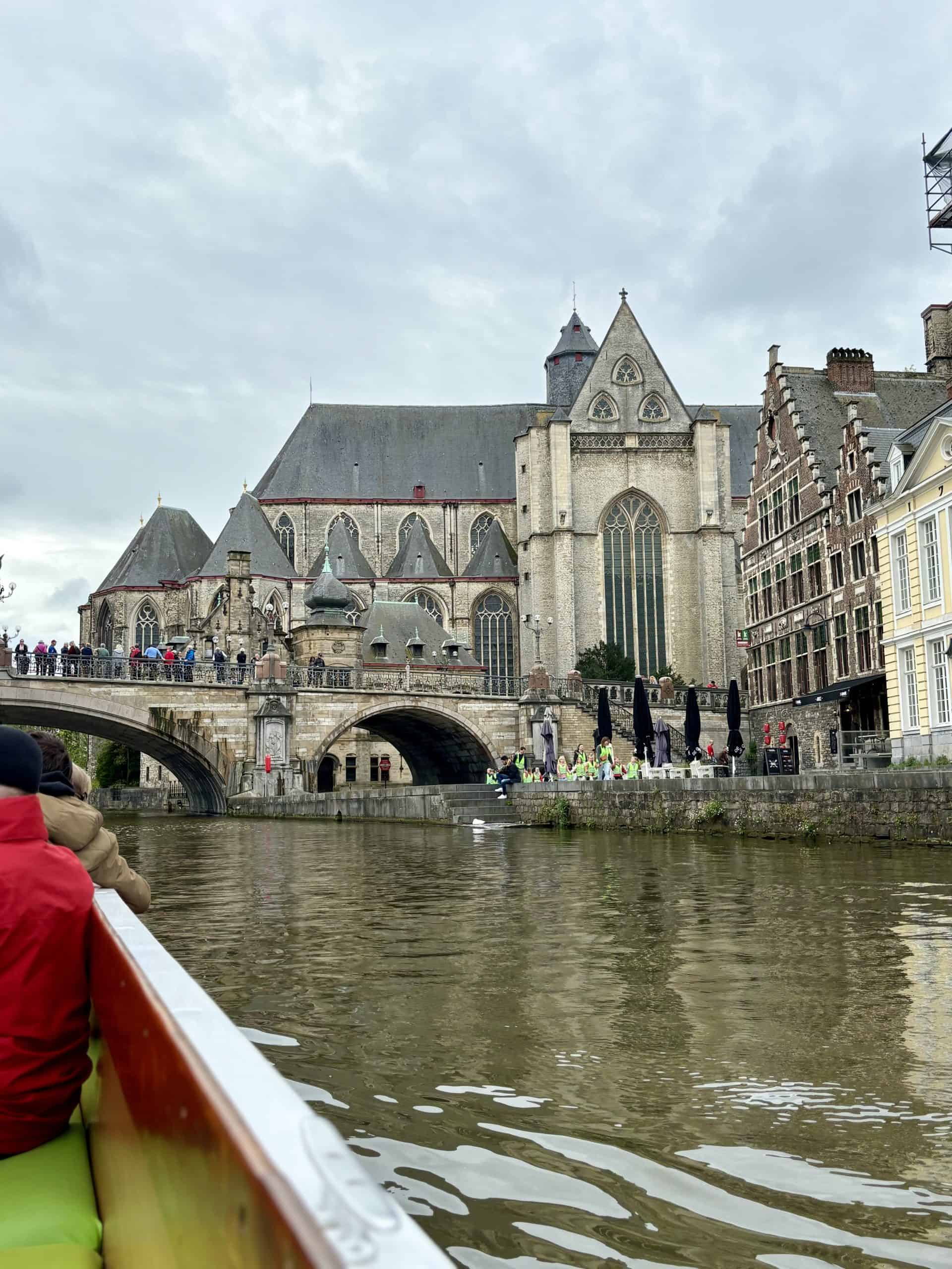 A view of St. Michael's church in Ghent, Belgium from a boat tour.