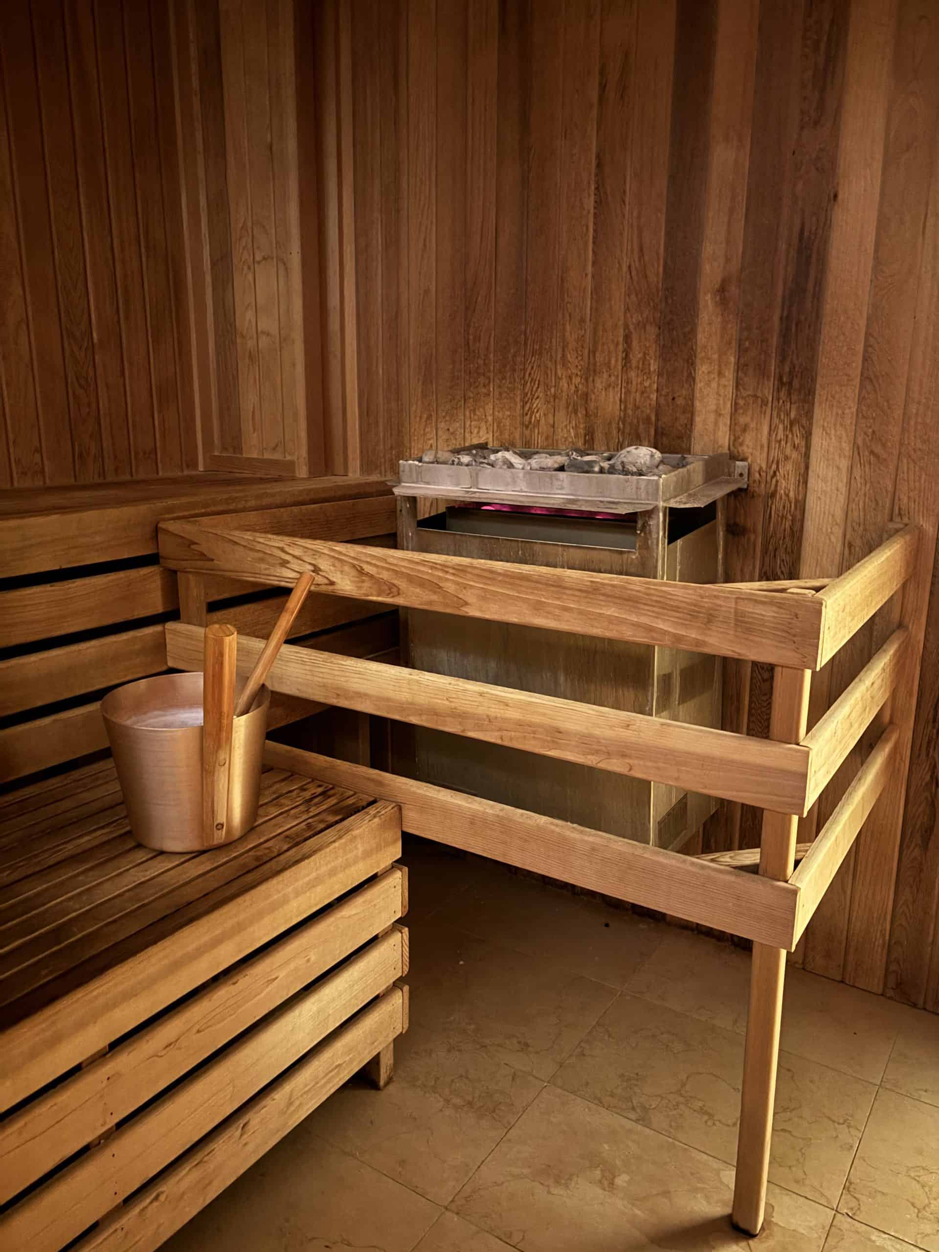 The inside of a sauna